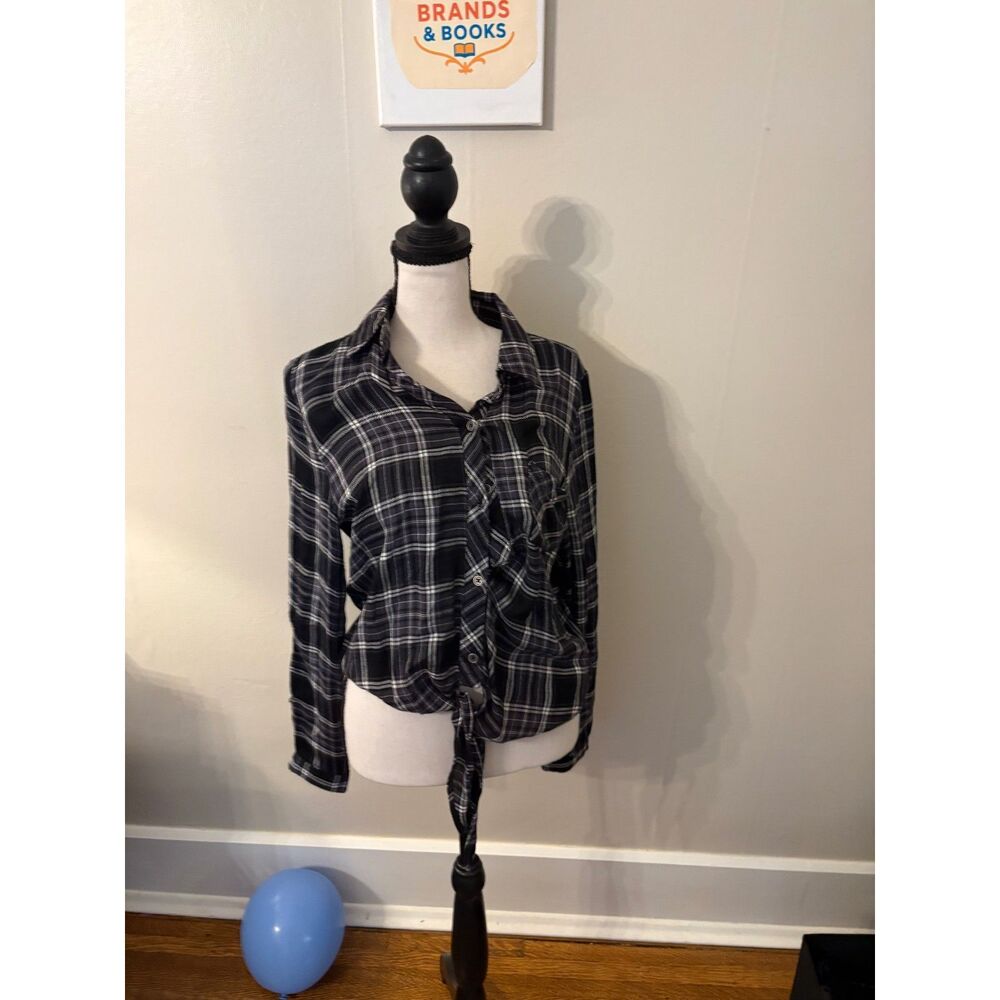 Dress Forum Los Angeles Navy & Black Plaid Flannel Button-Up Shirt, Size S